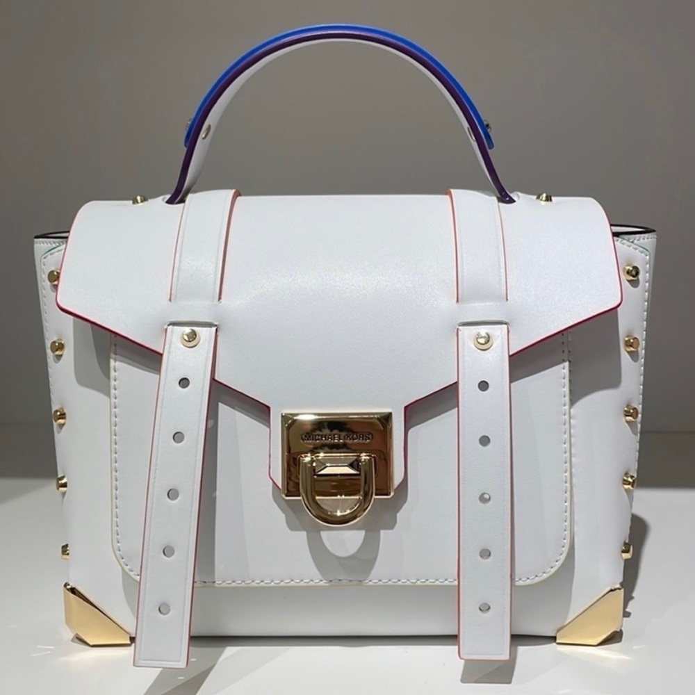 RARE Michael Kors Pride Manhattan Medium Contrast-Trim Leather Satchel Crossbody